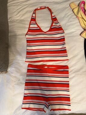 Striped Knit Halter Matching Set